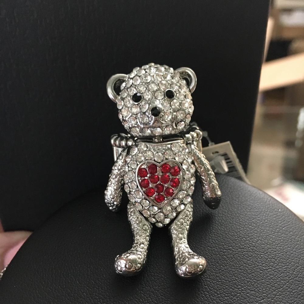 Teddy Bear Rhinestone Stretch  Large Ring NWT